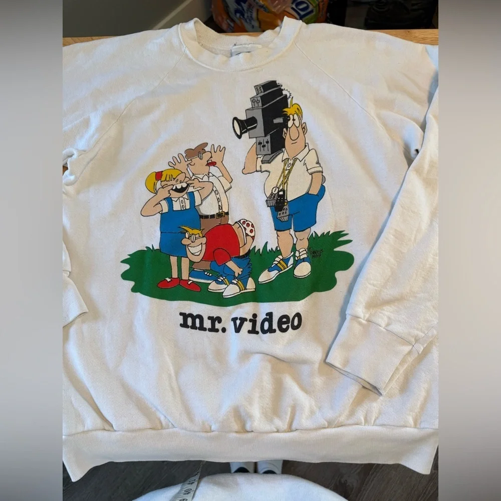Vintage White Mr. Video Graphic Sweatshirt - Picture 1 of 10
